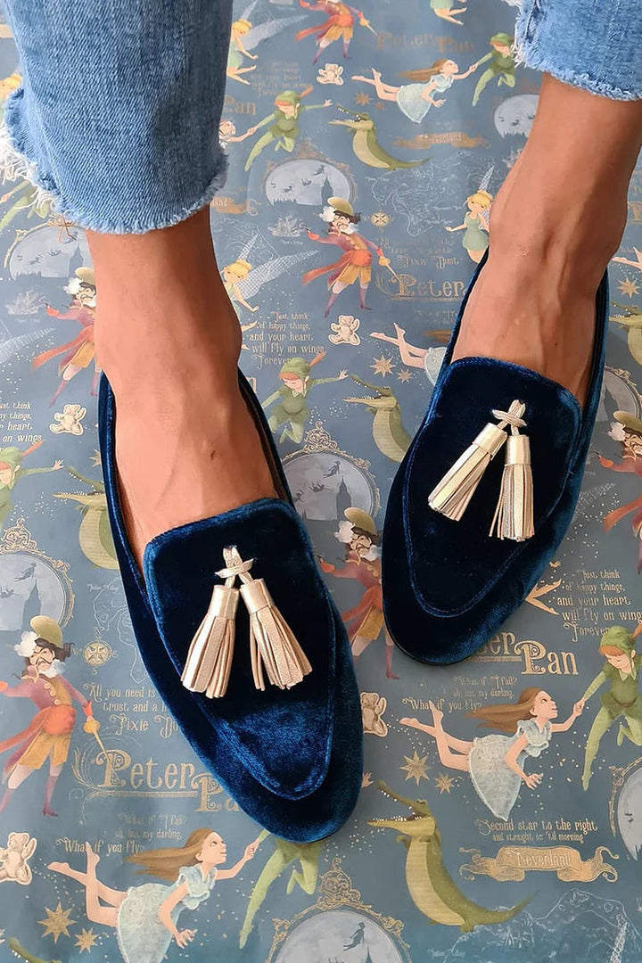 MOCASSIN ÉLÉGANCE MINUIT AVEC FRANGES CHAMPAGNE