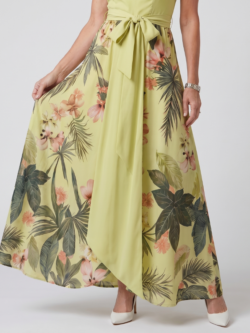 Meadow | Robe Maxi à Panneaux Botaniques à Col Halter Drapé
