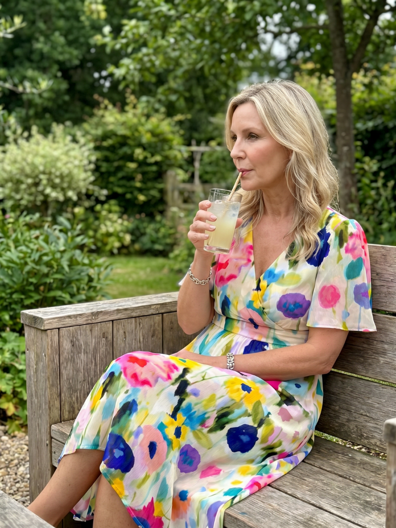 Mirabel | Robe midi à manches volantées et taille froncée avec imprimé floral