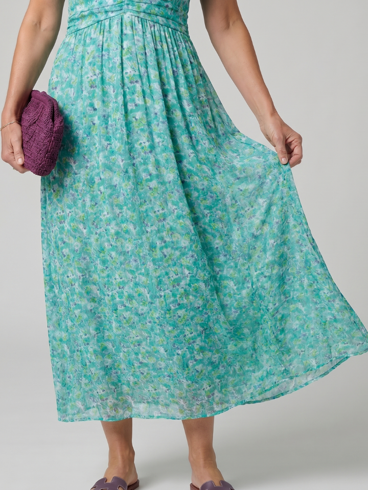Juna | Robe midi à manches courtes avec imprimé floral délicat