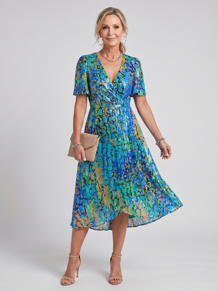 Mirabel | Robe midi à manches volantées et taille froncée avec imprimé floral