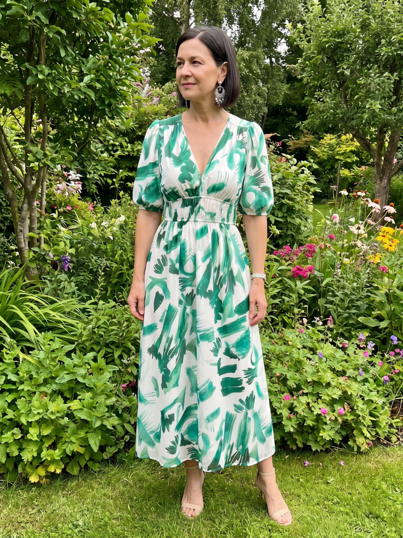 Candlia | Robe Midi à Manches Bouffantes et Imprimé Abstrait
