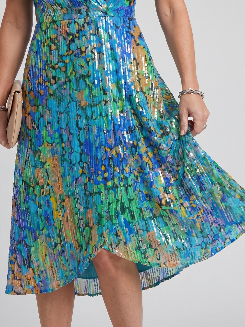 Mirabel | Robe midi à manches volantées et taille froncée avec imprimé floral