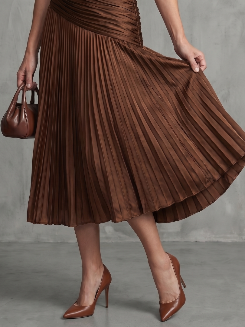 Theodora | Robe Midi Rayée avec Taille Plissée