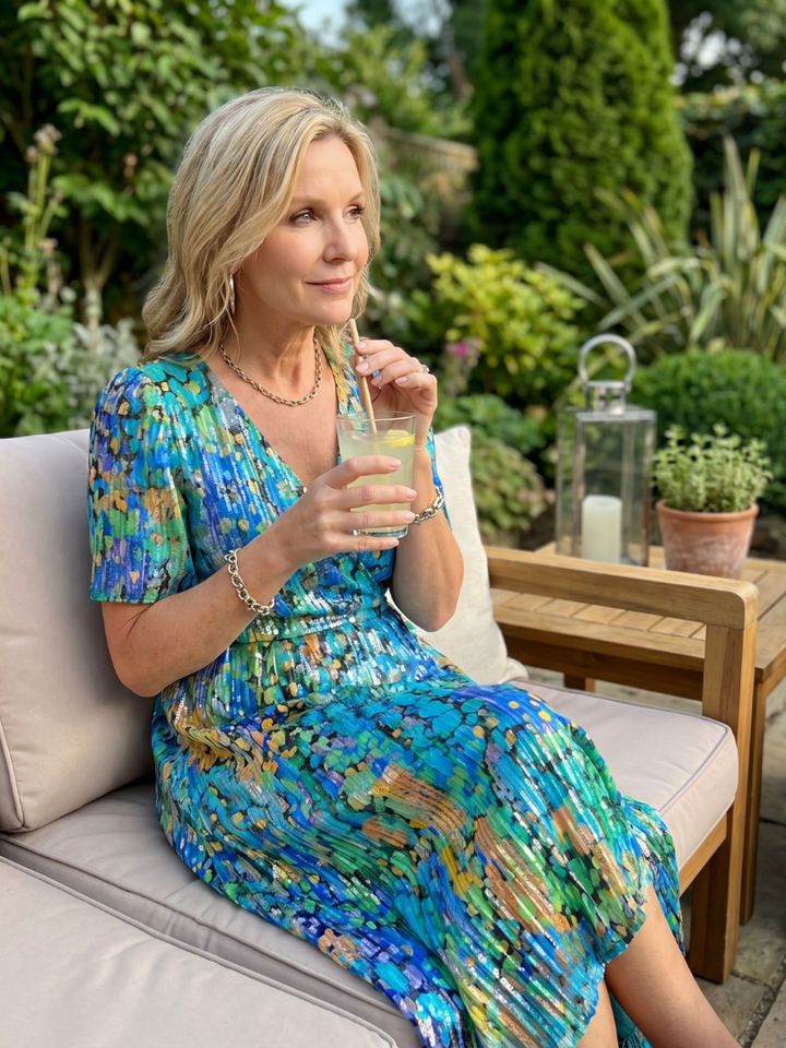Mirabel | Robe midi à manches volantées et taille froncée avec imprimé floral