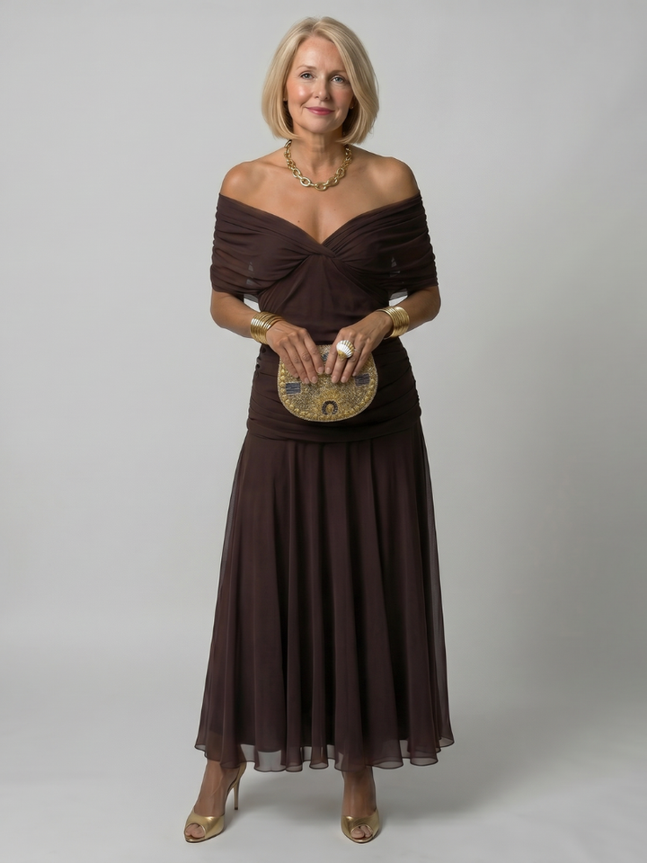 Calen | Robe Midi Décontractée à Épaules Nues