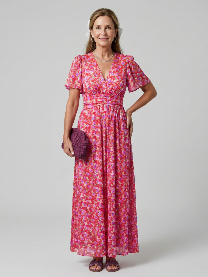 Juna | Robe midi à manches courtes avec imprimé floral délicat