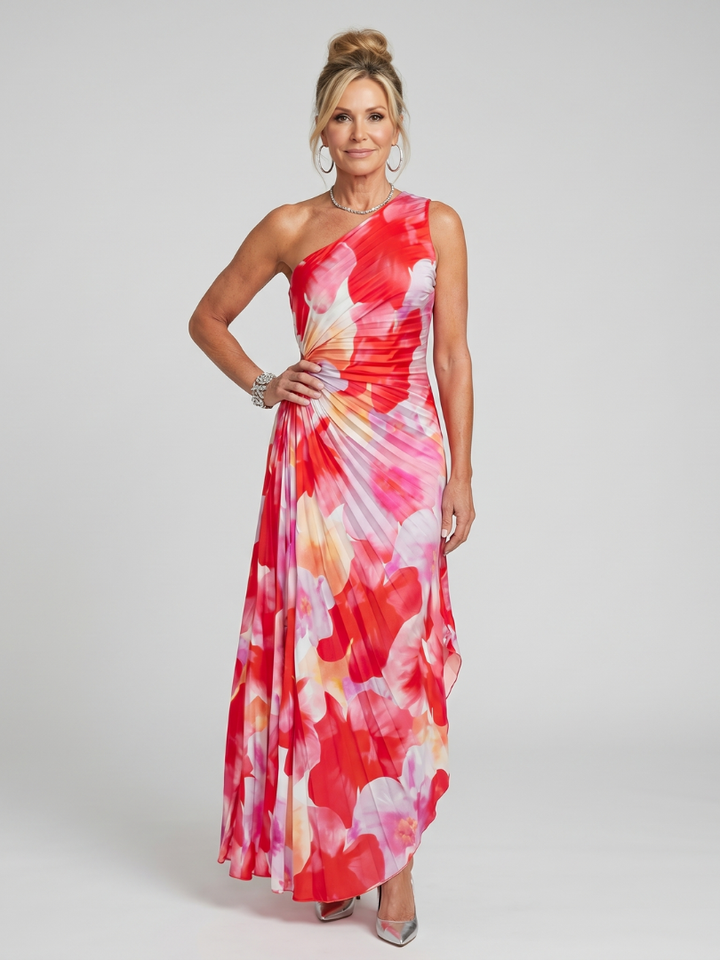 Taya | Robe Midi à Corsage Plissé à Une Épaule