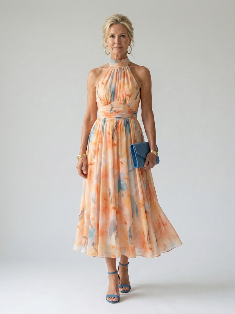 Elin | Robe Midi à Encolure Halter Douce