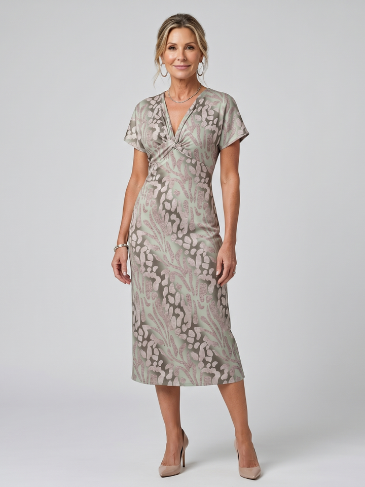 Astra | Robe midi à manches courtes avec motif abstrait