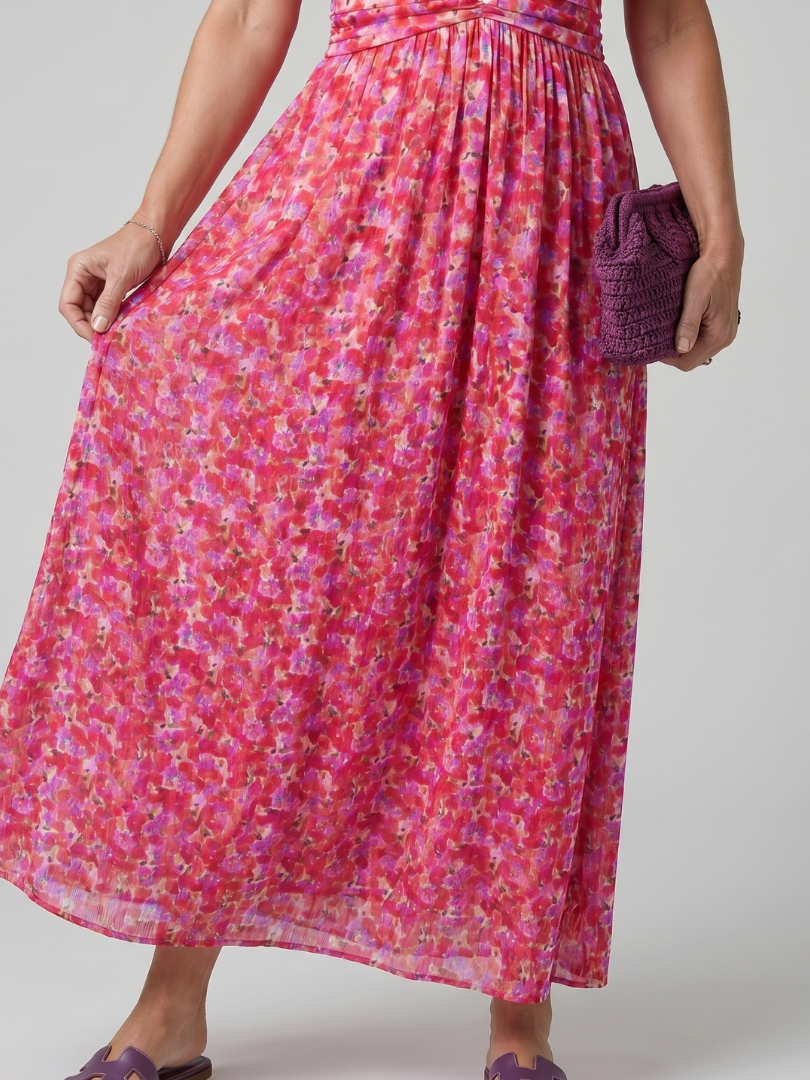 Juna | Robe midi à manches courtes avec imprimé floral délicat