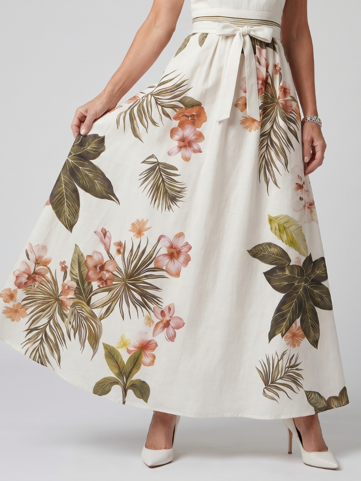 Meadow | Robe Maxi à Panneaux Botaniques à Col Halter Drapé