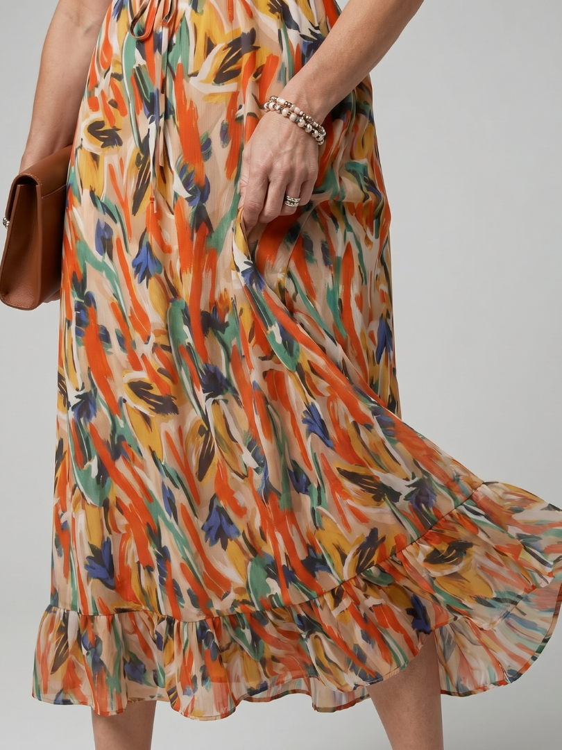 Quill | Robe Midi à Bretelles Spaghetti Imprimé Abstrait