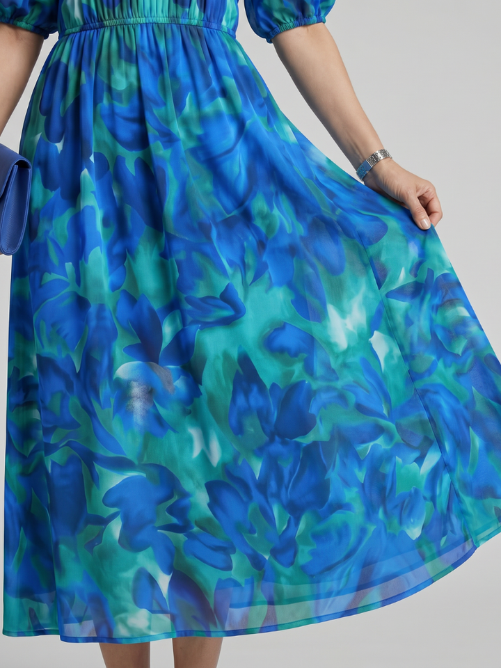 Candlia | Robe Midi à Manches Bouffantes et Imprimé Abstrait