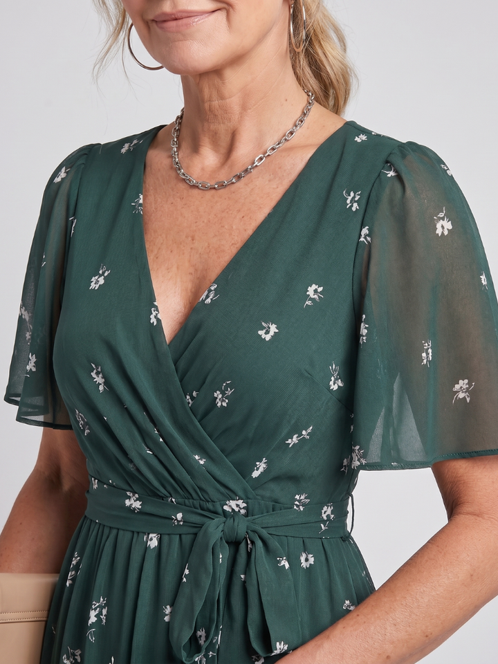 Mirabel | Robe midi à manches volantées et taille froncée avec imprimé floral