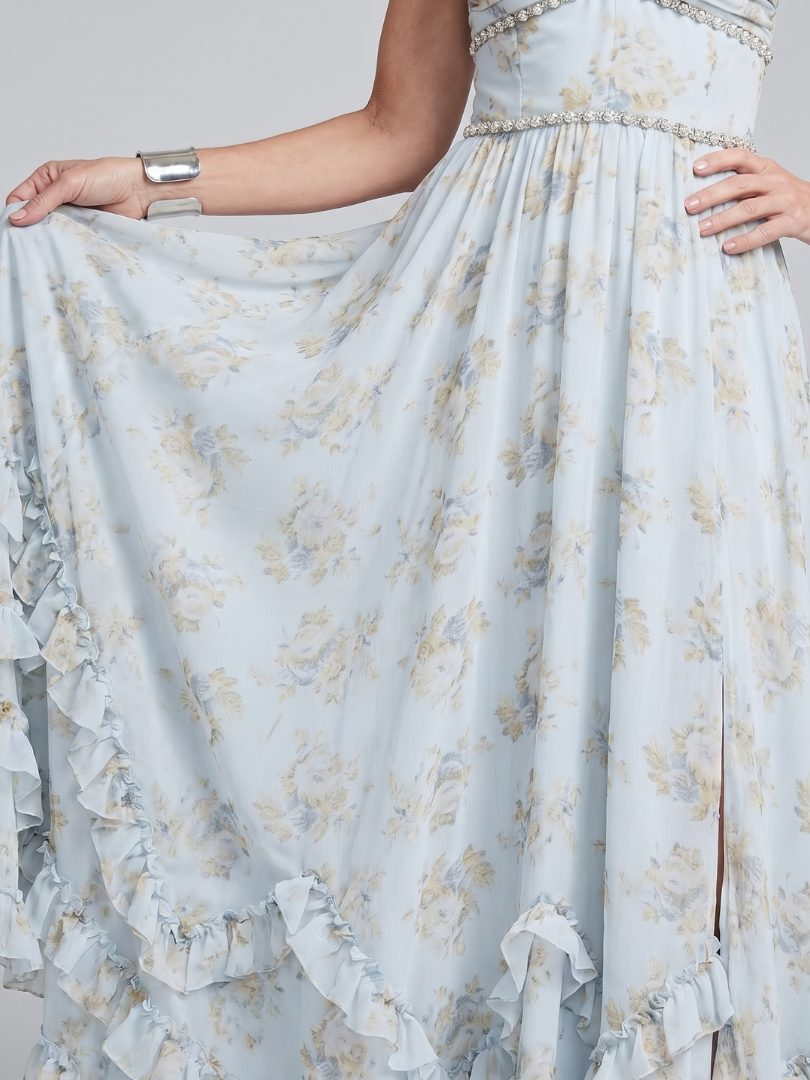 Alessia | Robe Maxi à Bretelles Halter en Fleurs Brodées