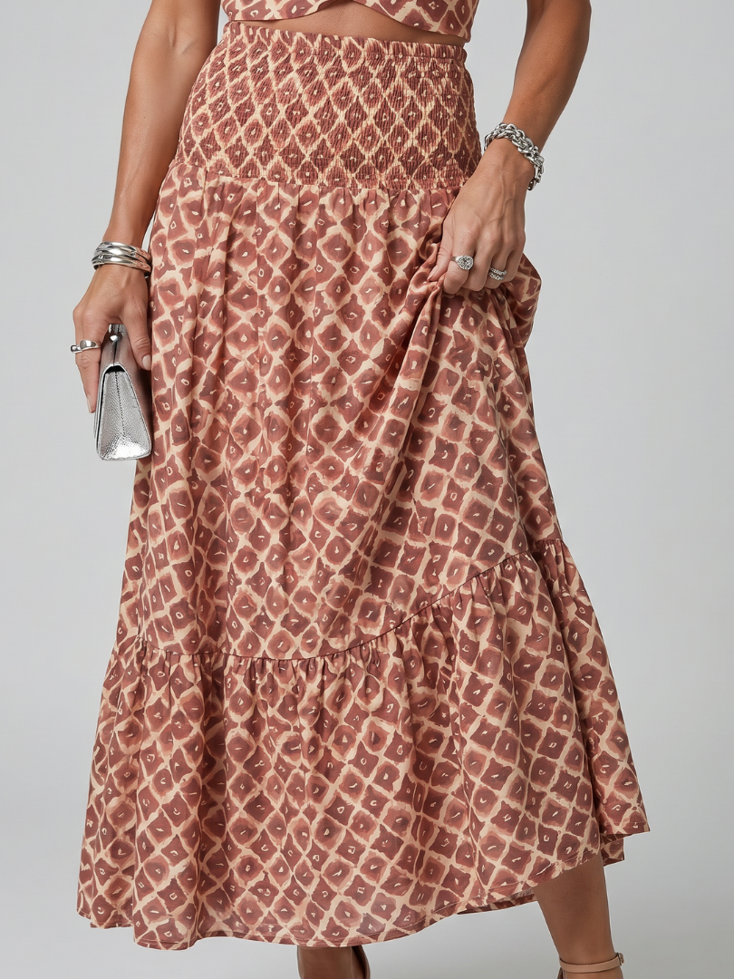 Amira | Robe Midi à Découpe en Imprimé Géométrique avec Col Croisé