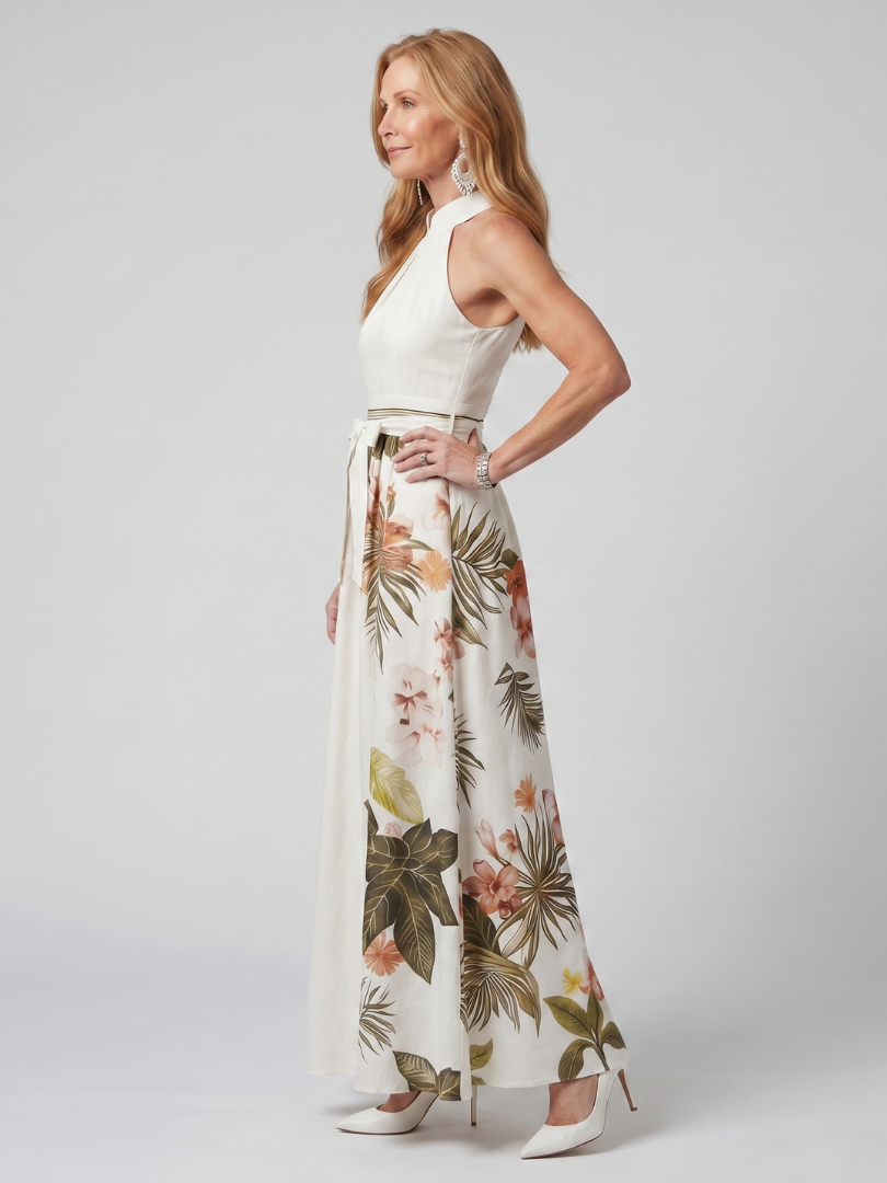 Meadow | Robe Maxi à Panneaux Botaniques à Col Halter Drapé