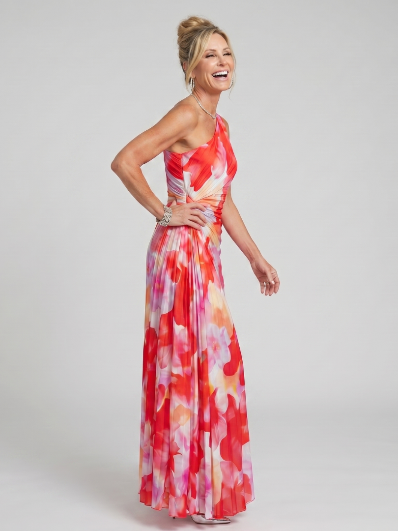 Taya | Robe Midi à Corsage Plissé à Une Épaule