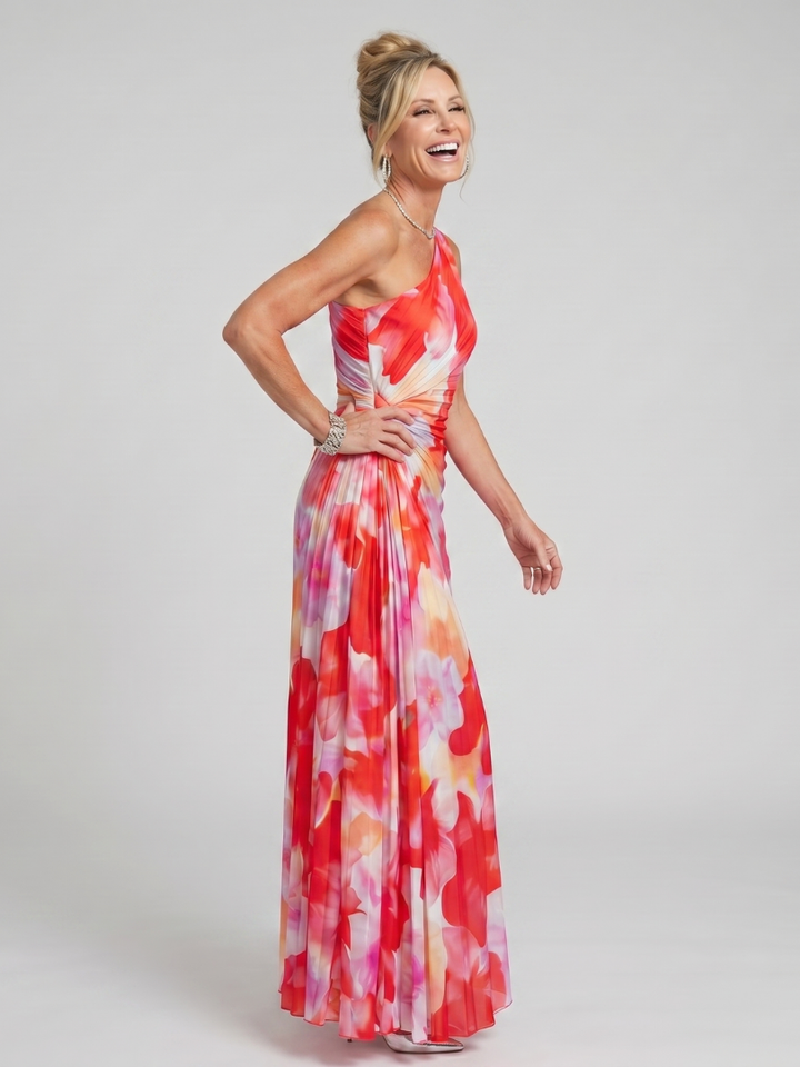 Taya | Robe Midi à Corsage Plissé à Une Épaule