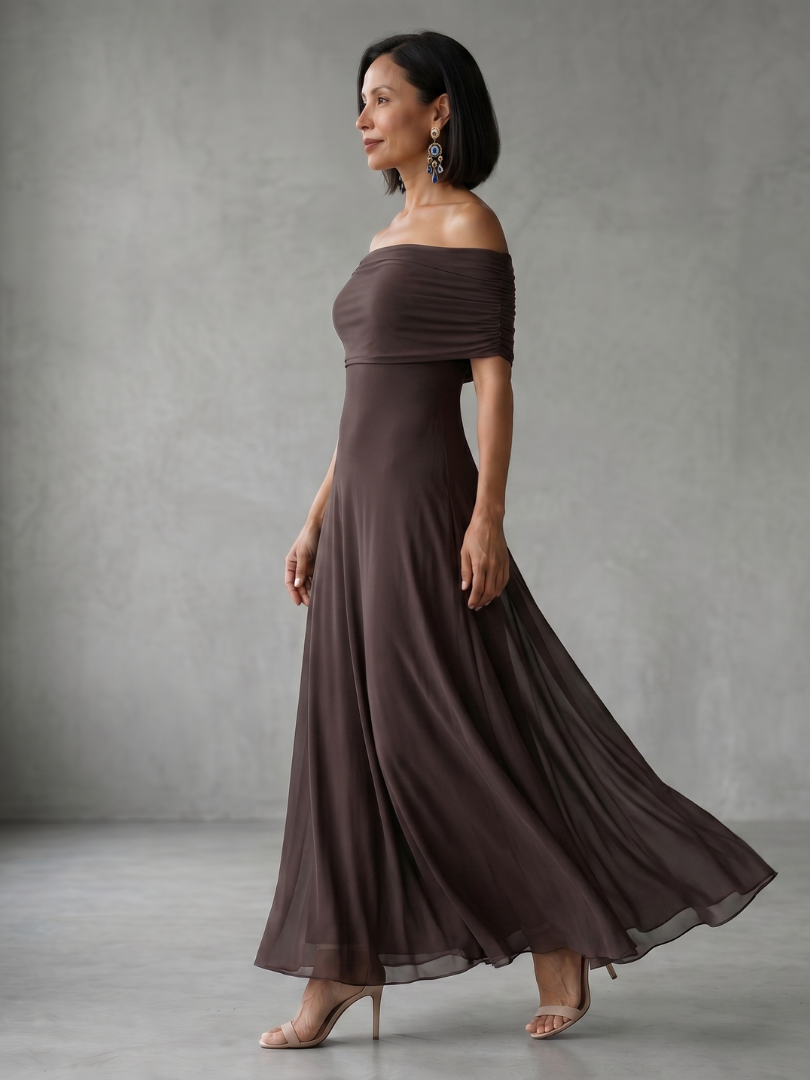 Juin | Robe Midi Drapée à Épaules Dénudées