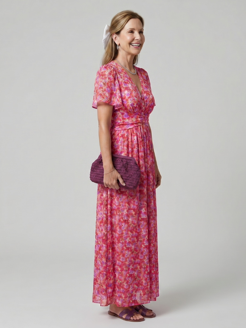 Juna | Robe midi à manches courtes avec imprimé floral délicat