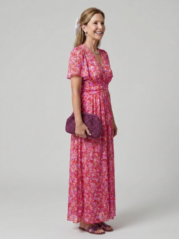 Juna | Robe midi à manches courtes avec imprimé floral délicat