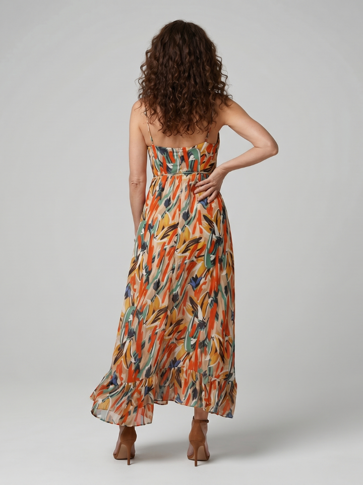 Quill | Robe Midi à Bretelles Spaghetti Imprimé Abstrait