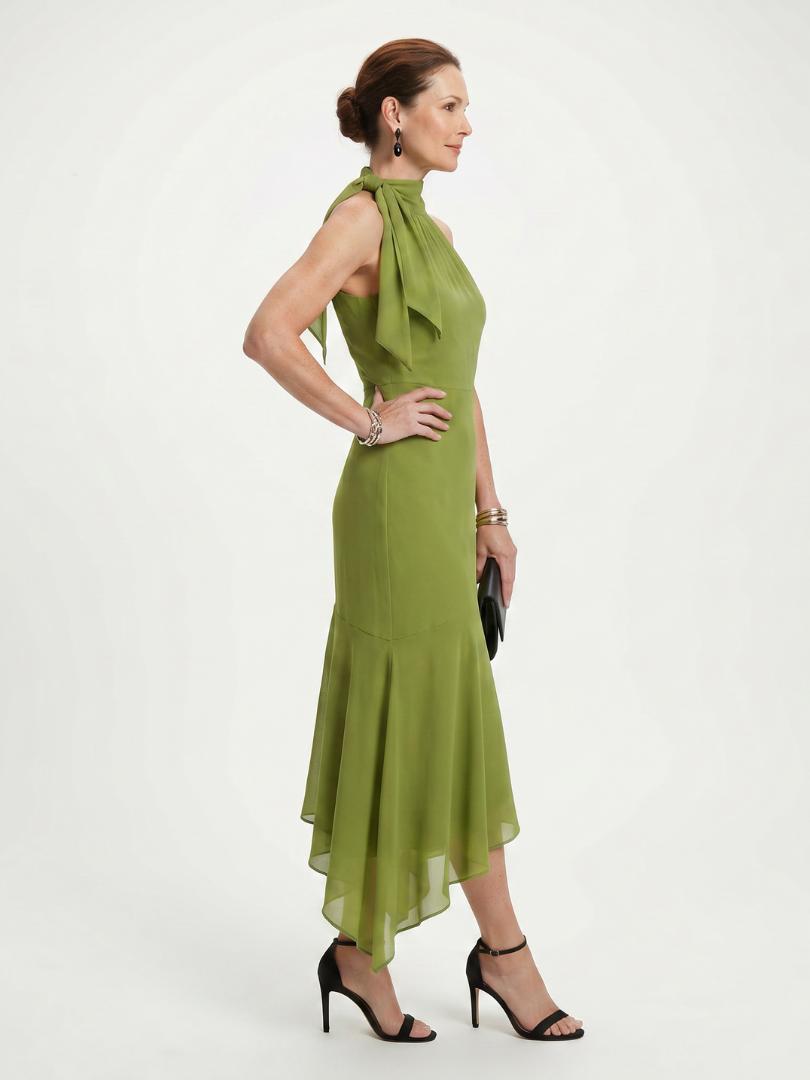 Winifred | Robe Midi Halter Drapée avec Ouverture Clé