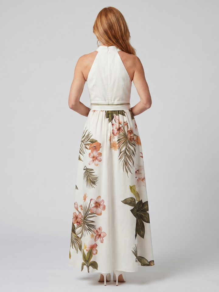 Meadow | Robe Maxi à Panneaux Botaniques à Col Halter Drapé
