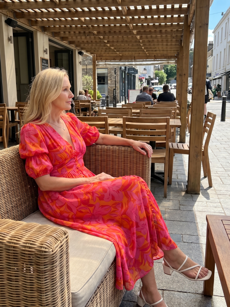 Zarelle | Robe Midi à Imprimé Floral Audacieux avec Manches Bouffantes en V