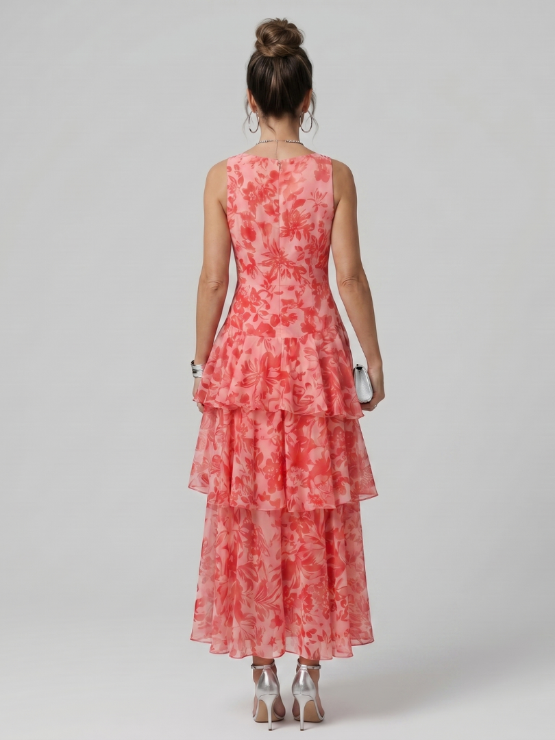 Gala | Robe Midi sans Manches à Décolleté en V Profond avec Motif Peint