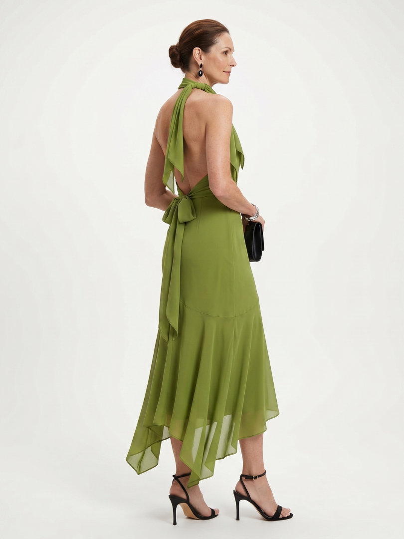 Winifred | Robe Midi Halter Drapée avec Ouverture Clé