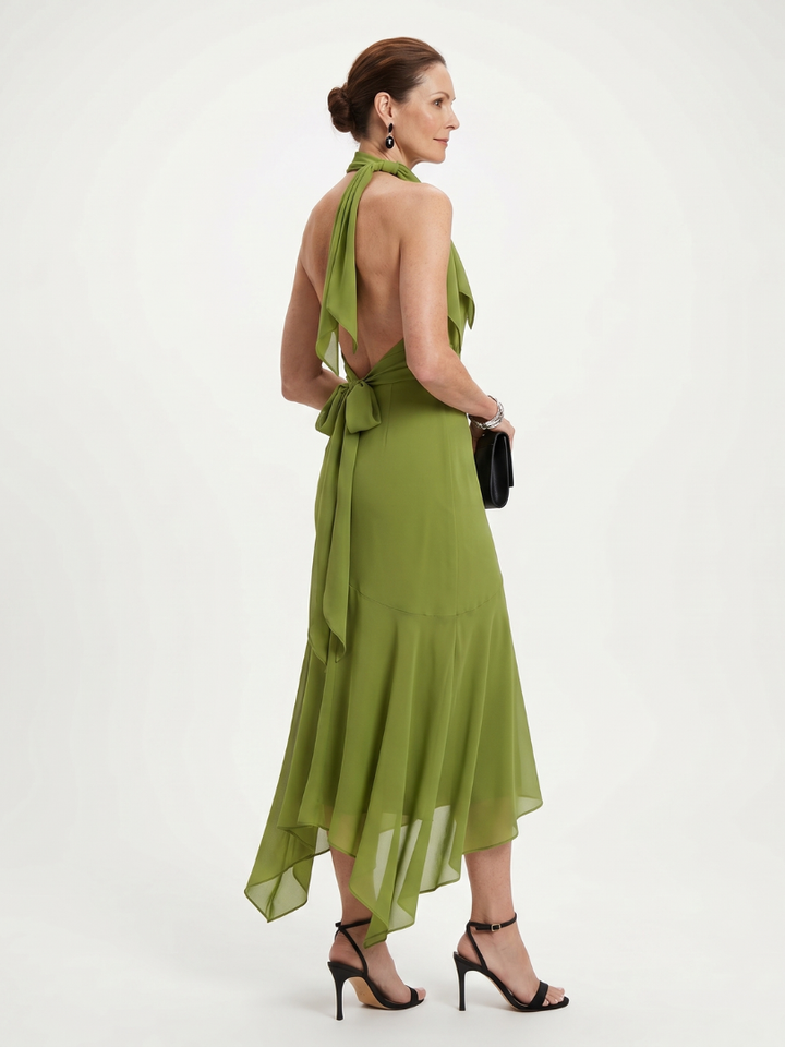 Winifred | Robe Midi Halter Drapée avec Ouverture Clé