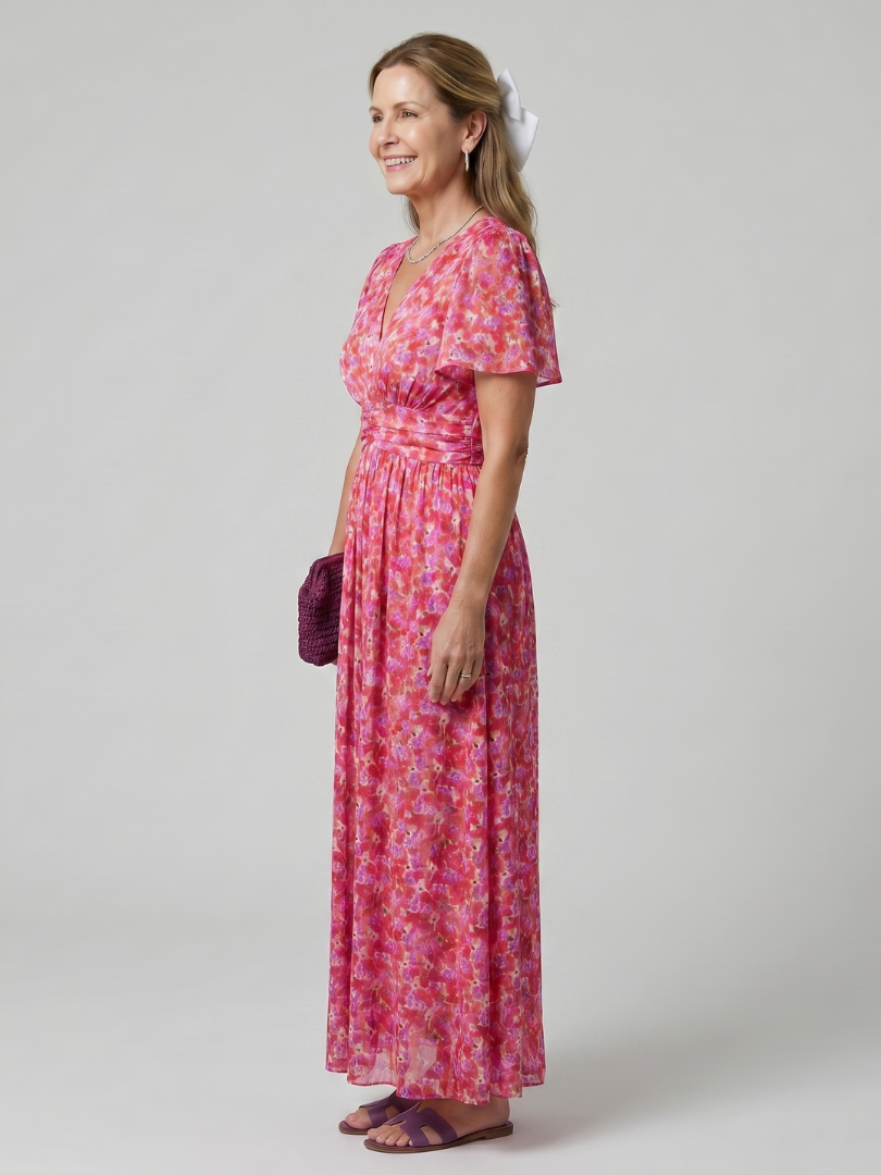 Juna | Robe midi à manches courtes avec imprimé floral délicat