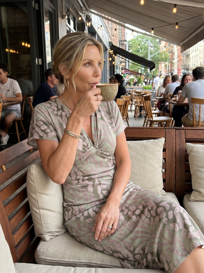 Astra | Robe midi à manches courtes avec motif abstrait