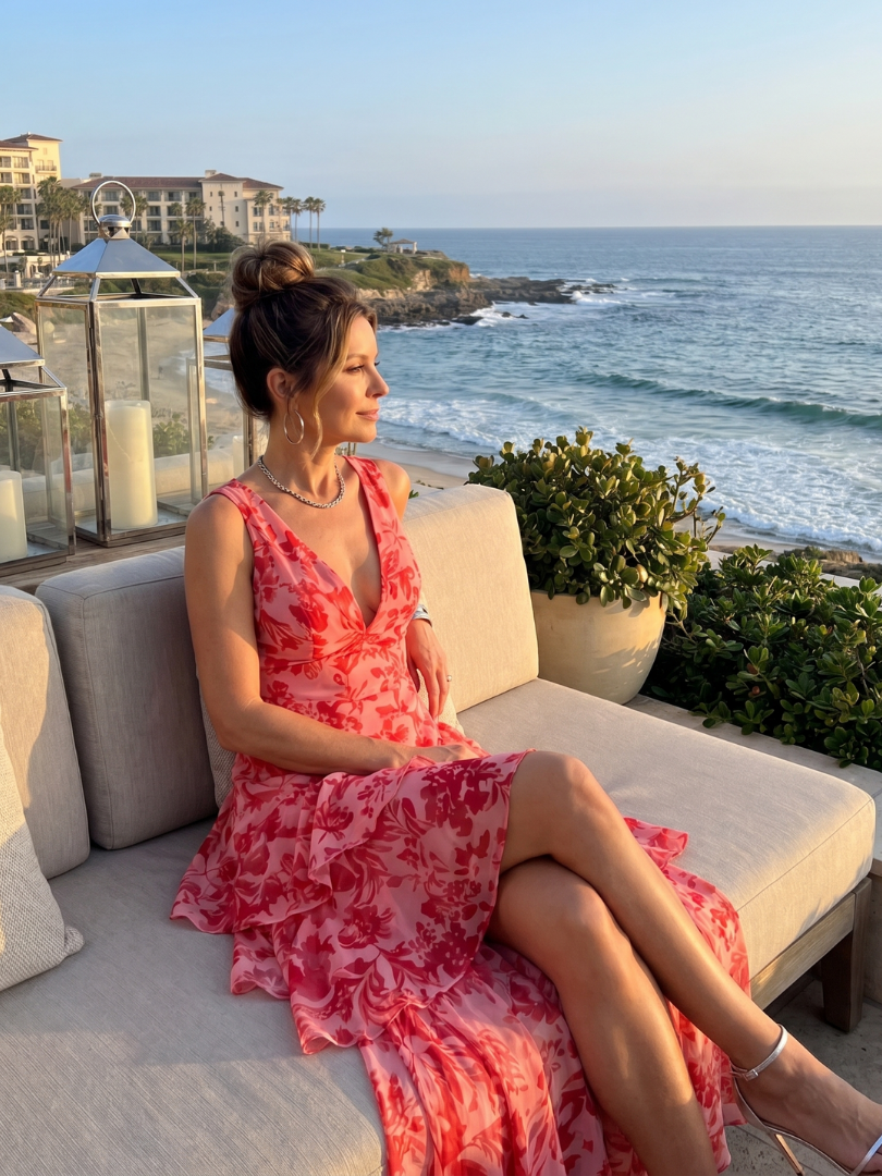 Gala | Robe Midi sans Manches à Décolleté en V Profond avec Motif Peint