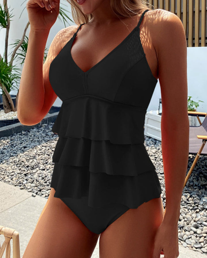 Lia | Maillot de bain uni avec des volants élégants