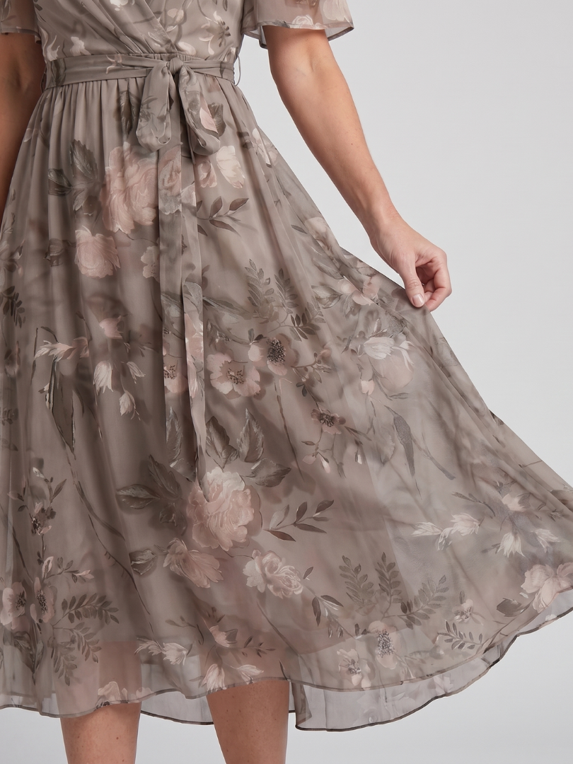 Mirabel | Robe midi à manches volantées et taille froncée avec imprimé floral