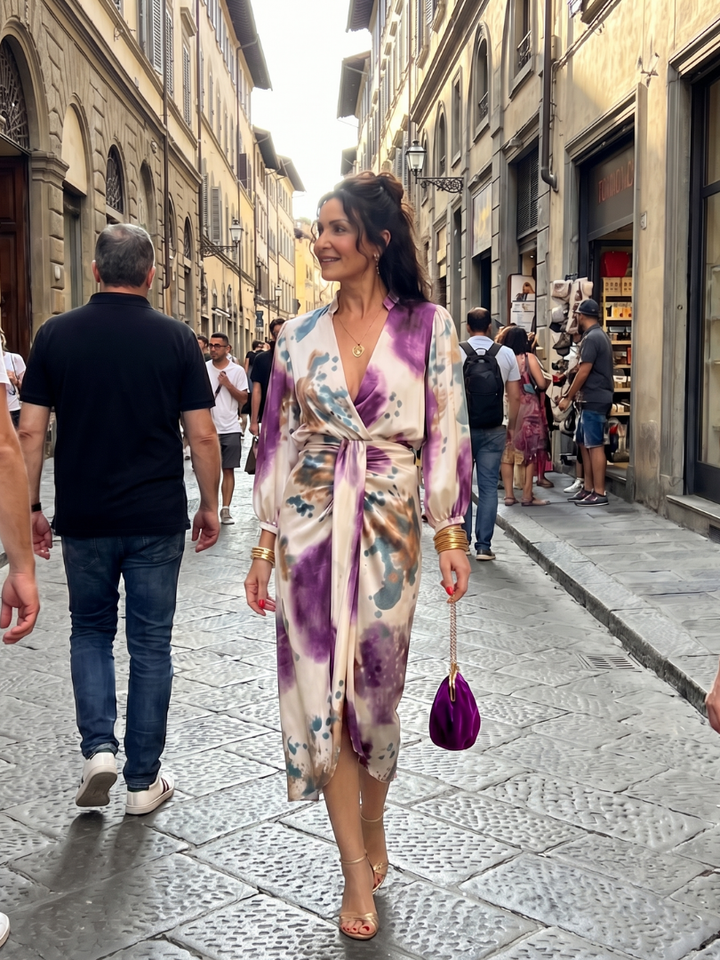 Valentina | Robe midi imprimée à nouer à la taille