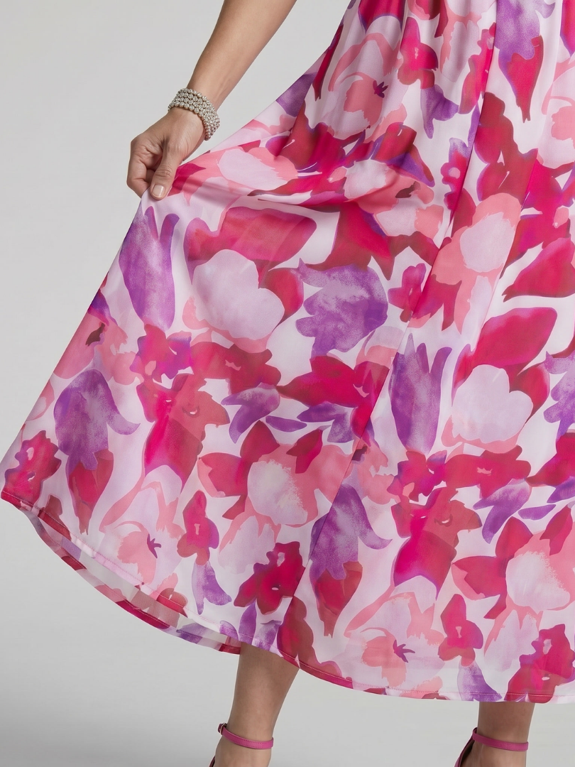 Candlia | Robe Midi à Manches Bouffantes et Imprimé Abstrait