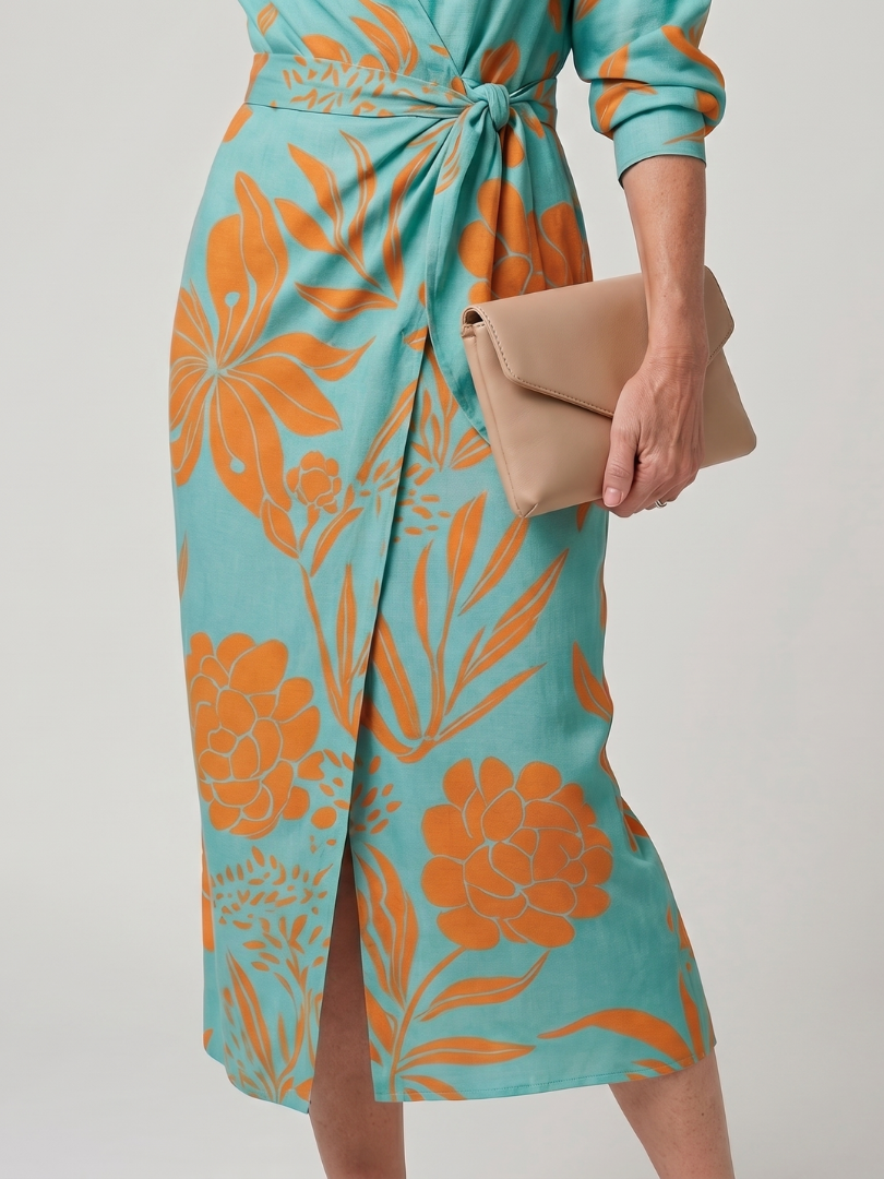 Leya | Robe midi à manches longues avec col et motif rayé
