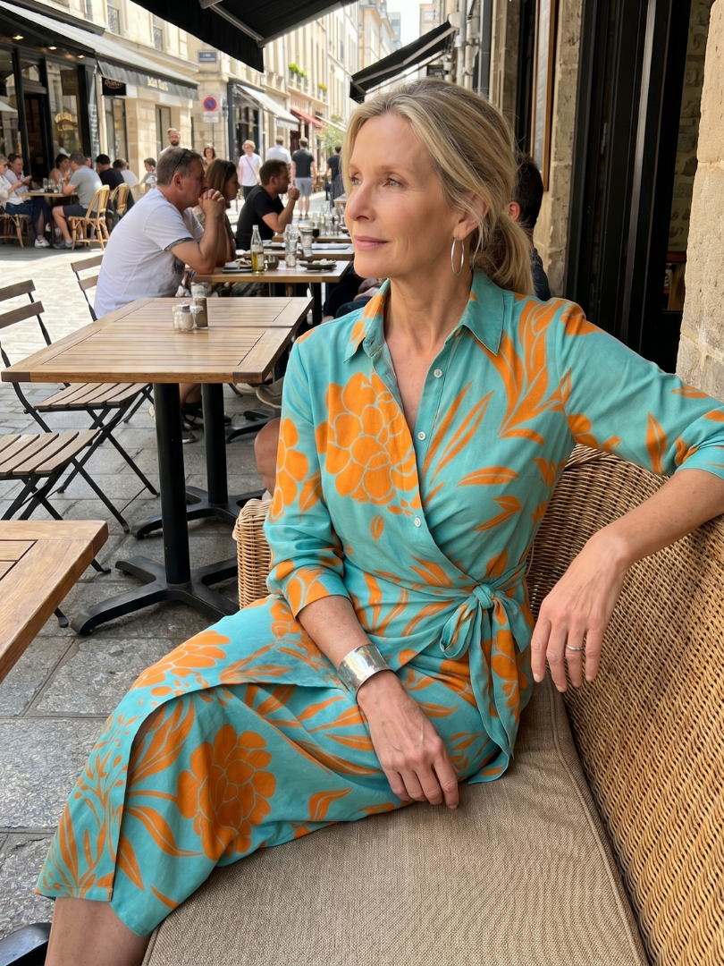 Leya | Robe midi à manches longues avec col et motif rayé