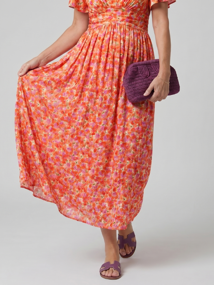 Juna | Robe midi à manches courtes avec imprimé floral délicat