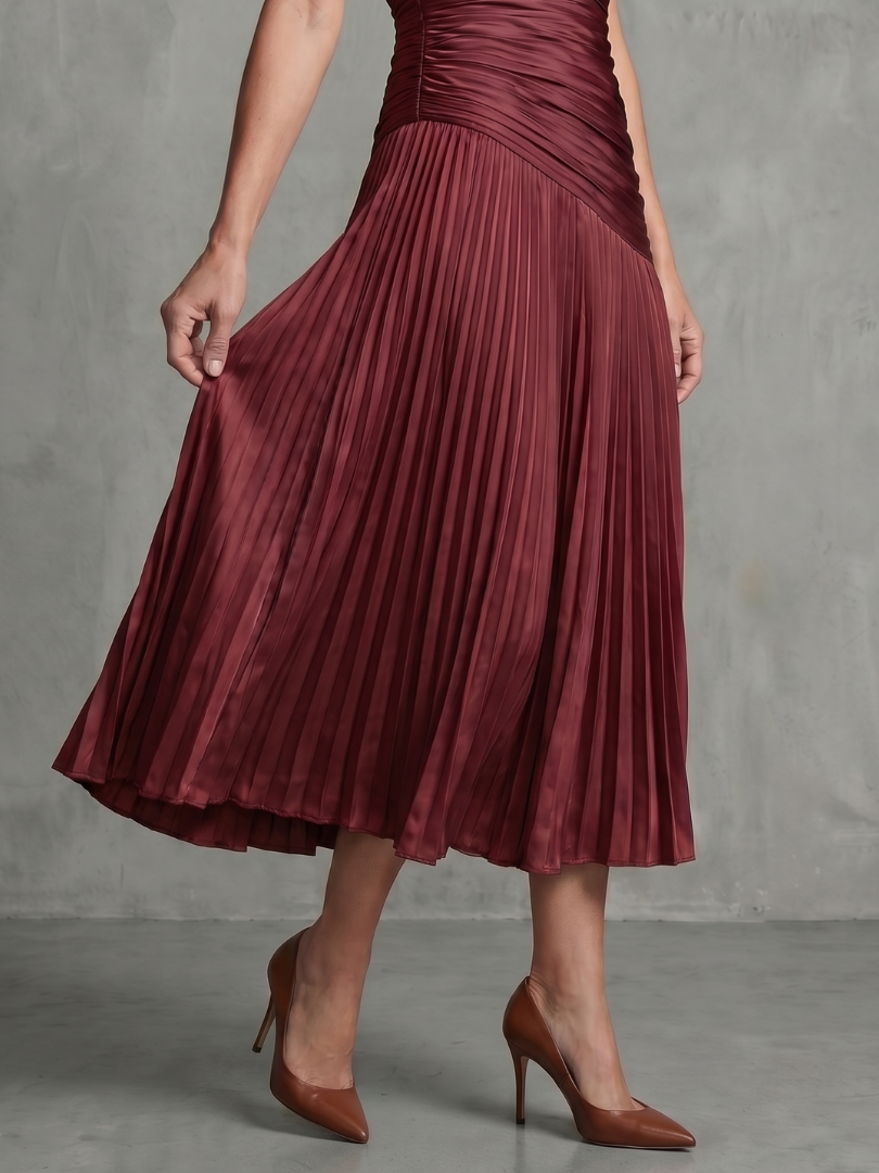 Theodora | Robe Midi Rayée avec Taille Plissée