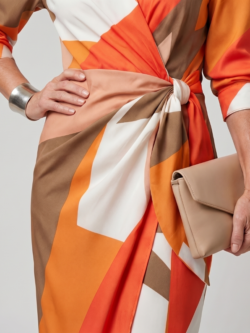 Leya | Robe midi à manches longues avec col et motif rayé