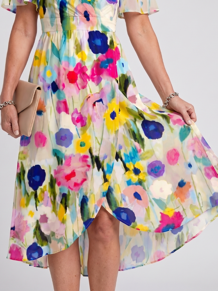 Mirabel | Robe midi à manches volantées et taille froncée avec imprimé floral