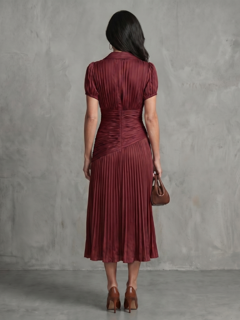 Theodora | Robe Midi Rayée avec Taille Plissée