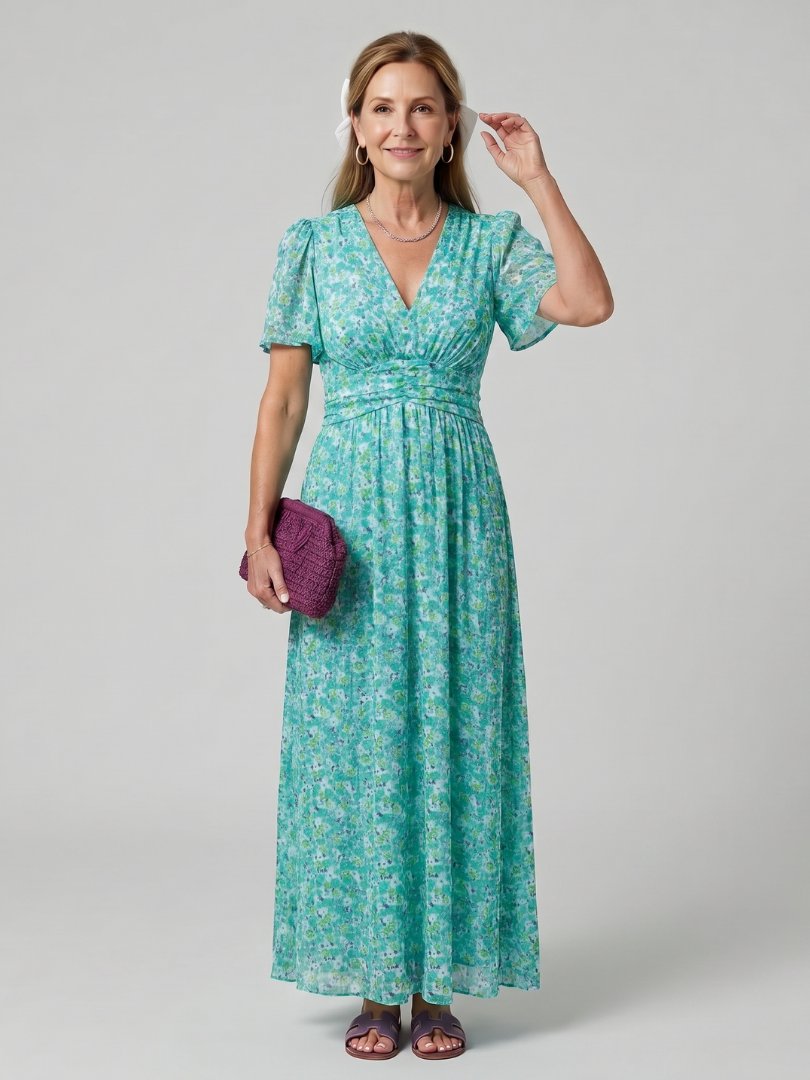Juna | Robe midi à manches courtes avec imprimé floral délicat