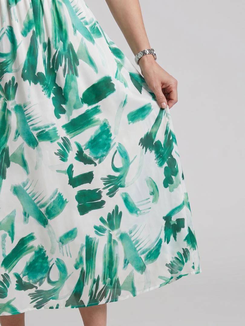 Candlia | Robe Midi à Manches Bouffantes et Imprimé Abstrait